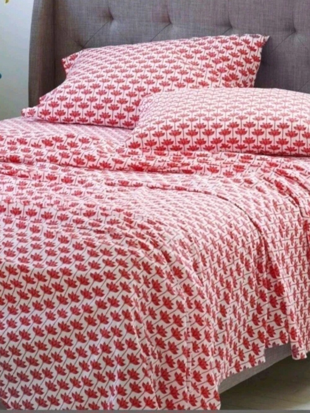 Brand New Novogratz by Utica King Size Sheet Set Long Stem Lotus Red - Picture 2 of 6